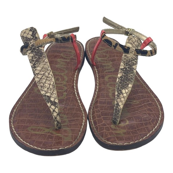 Sam Edelman Gigi Leather Snake Animal Print Dyed Fur Flip Flop Flat Sandals 8.5 - Picture 3 of 10